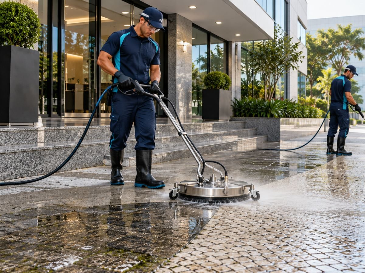 Edifício corporativo contemporâneo com recepção e escritórios higienizados